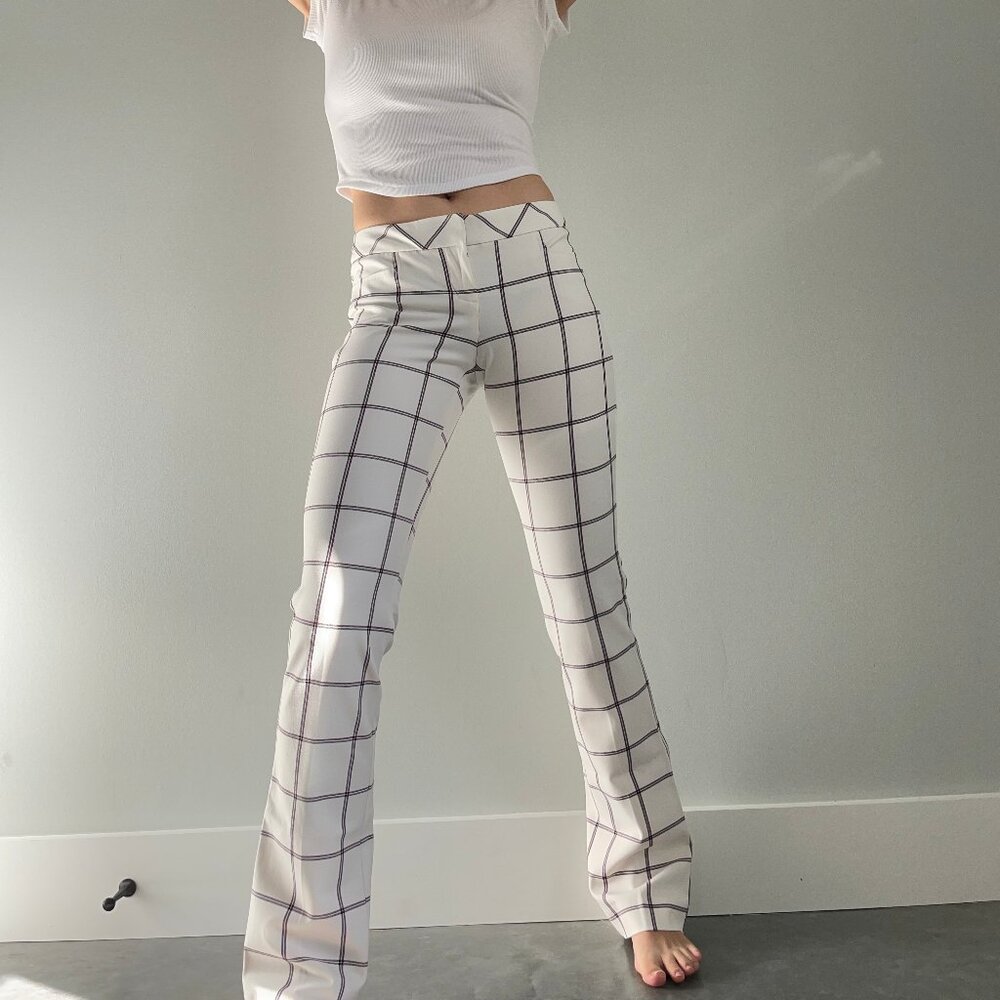 Express White Plaid Columnist Barely Boot Pants N… - image 1